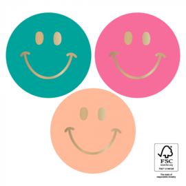 Set van drie grote (sluit) stickers Smiley Gold- multi