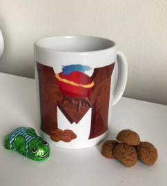 mok met chocoladeletter met pietenbaret; Sinterklaasmok