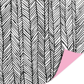 Dubbelzijdig inpakpapier Herringbone /uni roze