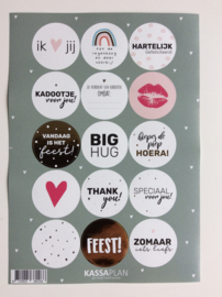 Stickervel voorjaar , 15 ronde sluit/cadeaustickers