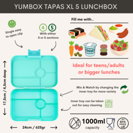 Yumbox Tapas XL -Bali Aqua / Aqua clear tray , 5 vakken