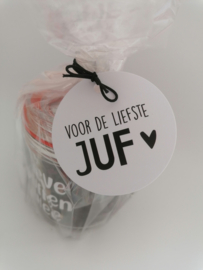 Rond cadeaulabel voor de liefste juf