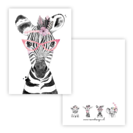 Kaart lieve zebra, roze