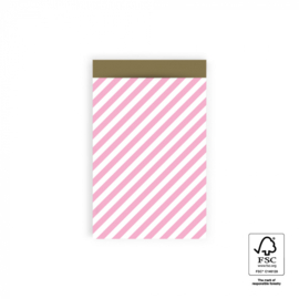 Cadeauzakje  12 x 19 cm Stripe Diagonal Candy Pink - Gold