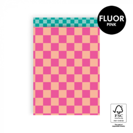 cadeauzakje Big Check Fluor Pink - Check Turquoise Blue 17x25 cm