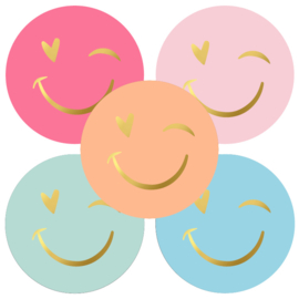 Set van 5 ronde smileys als kleurrijke stickers