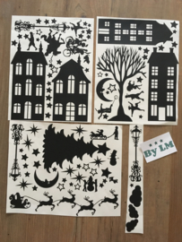 Combi set : Sint & Kerst vel, raamstickers straatje voor de sint en kerst periode