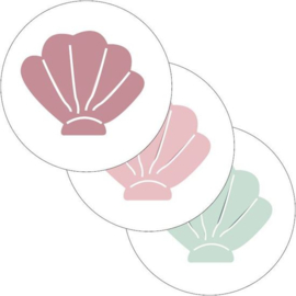 Drie ronde sluitstickers schelp Oudroze / Roze / Mint, ocean