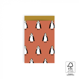 cadeauzakje Penguin - Retro Yellow, pinquin 12 x 19 cm