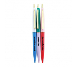 set van 3 vrolijk gekleurde pennen met zwarte quotes