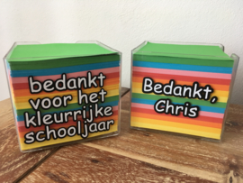 Bedankt voor het kleurrijke schooljaar , kubus memoblaadjes