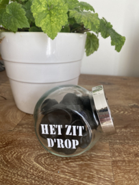 Bedankt het zit d'rop, potje gevuld met drop