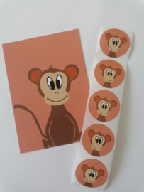 sluitstickers met een vrolijke aap, 5 stuks