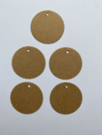 Set van 5 cadeaulabels cirkel met kartelrand kraft- DIY