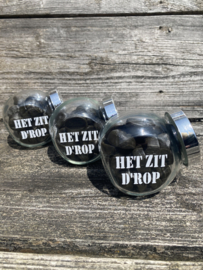 Bedankt het zit d'rop, potje gevuld met drop