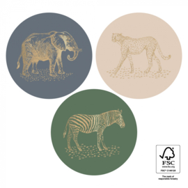 Set van drie (sluit) stickers jungle dieren, Jungle Vintage Gold- faded
