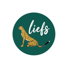 Groene ronde sluitsticker met zittende Jaguar, liefs