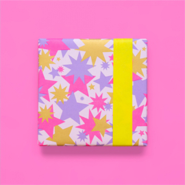 Dubbelzijdig Inpakpapier Big Stars Gold Lila/Fluor Pink - Yellow 70x 300 cm
