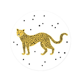 (sluit)sticker luipaard staand, een hippe panter.