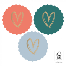 Set van drie  hartjes  (sluit)stickers, Heart Gold - Bright