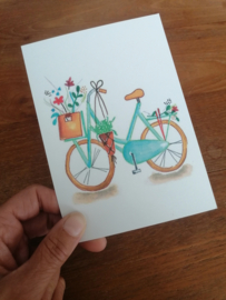 Kaart fiets met bloemen