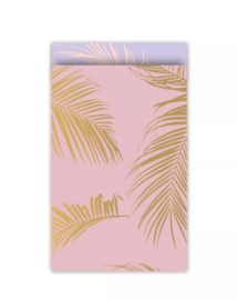 Cadeauzakje Palm leaves roze/goud 12 x 19 cm