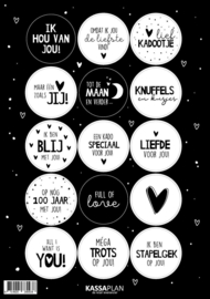 Stickervel liefde, 15 ronde sluit/cadeau stickers