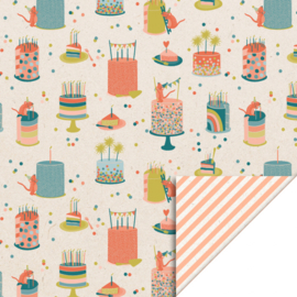 Cadeauzakje Birthday Cake - Stripes Peach  12 x 19 cm