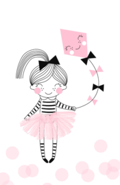 Minikaartje  meisje met roze vlieger