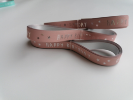 64. Happy Birthday krullint  roze met zilver 10 mm breed