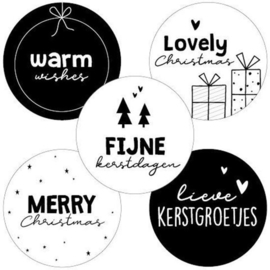 Set van 5 ronde (sluit) stickers fijne kerstdagen