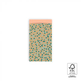 cadeauzakje Dots Gold Jade Blue - Peach  7x13 cm