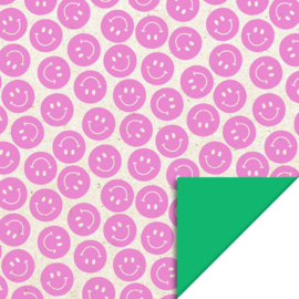 Cadeauzakje Smiley Bright Pink - Green  7x13 cm (S)
