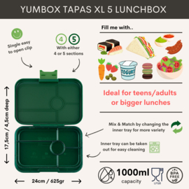 Yumbox Tapas XL -Greenwich Green / Green clear tray , 5 vakken