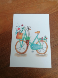 Kaart fiets met bloemen