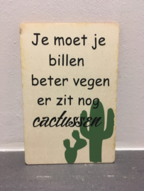 Houten kaartje, toiletpret, je moet je billen beter vegen er zit nog cactussen