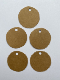 Set van 5 cadeaulabels cirkel met kartelrand kraft- DIY