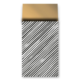 cadeauzakje zwart/wit schuine streep met gouden binnenkant 17x27 cm