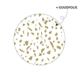 Witte ronde sluitsticker terrazzo goud