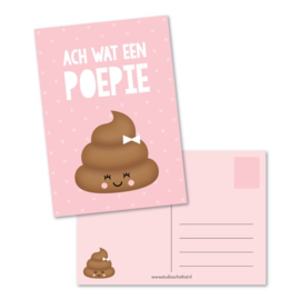 Roze Ansichtkaart ach wat een poepie!