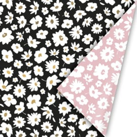 Inpakpapier millefleurs, zwart/ roze