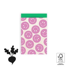 Cadeauzakje Smiley Bright Pink - Green 12 x 19 cm