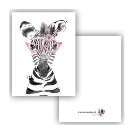 A7 Minikaartje lieve zebra, roze