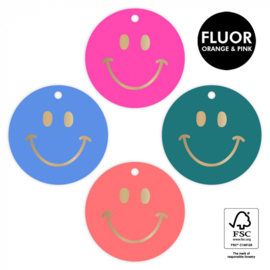 4 grote smiley cadeau labels - Smiley Gold Fluor