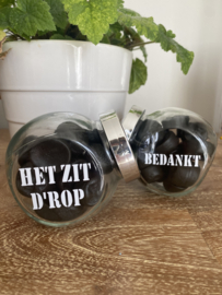 Bedankt het zit d'rop, potje gevuld met drop