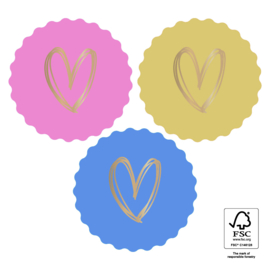 Set van drie  hartjes  (sluit)stickers, Heart Gold Happy