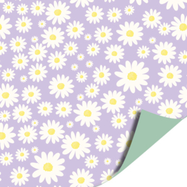 Dubbelzijdig inpakpapier Daisies lila -mint