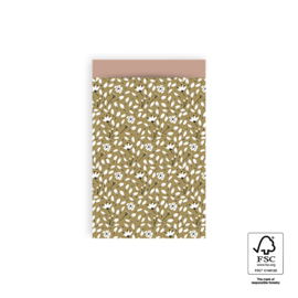 cadeauzakje Flowers Liberty - Olive Green / Pink     12 x 19 cm