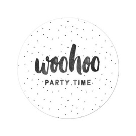 ronde sluitsticker woohoo party time