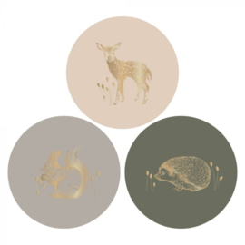 Set van drie (sluit) stickers herfstdieren, animal forest gold